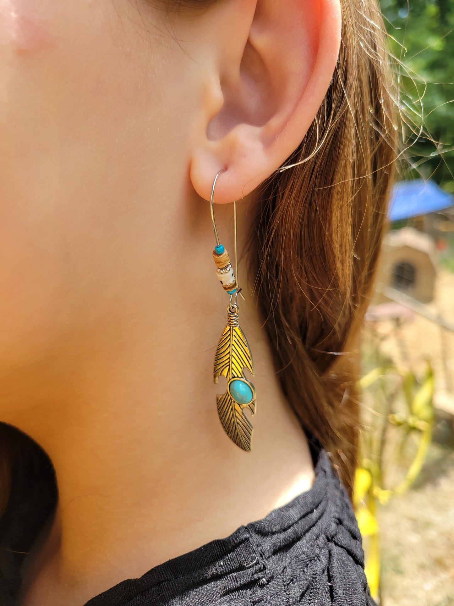 Feather Beaded Designed Dangle Silver Earrings