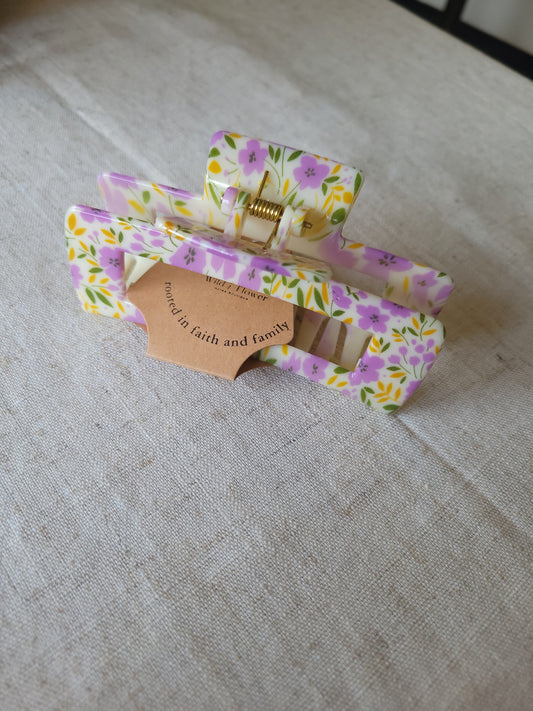 Purple Floral Claw Clip