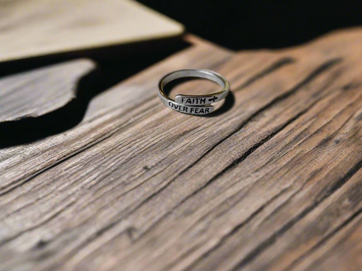 Silver "Faith Over Fear" Adjustable Ring