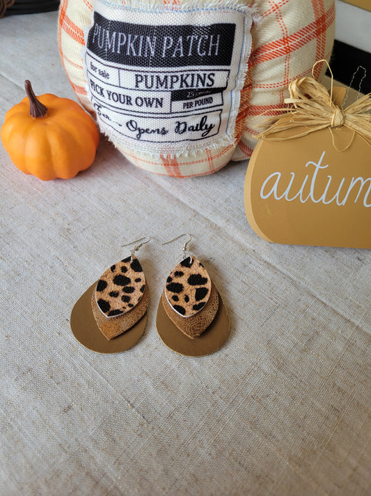 Faux Leather Cheetah Print Danglesl Earrings