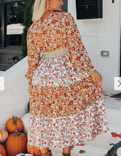 "FALL INTO FALL"  Floral Print Maxi Dress