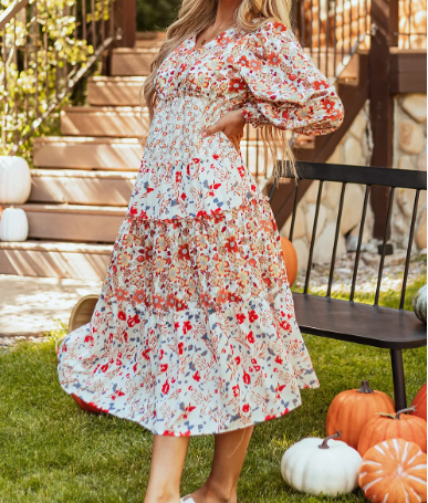 "FALL INTO FALL"  Floral Print Maxi Dress