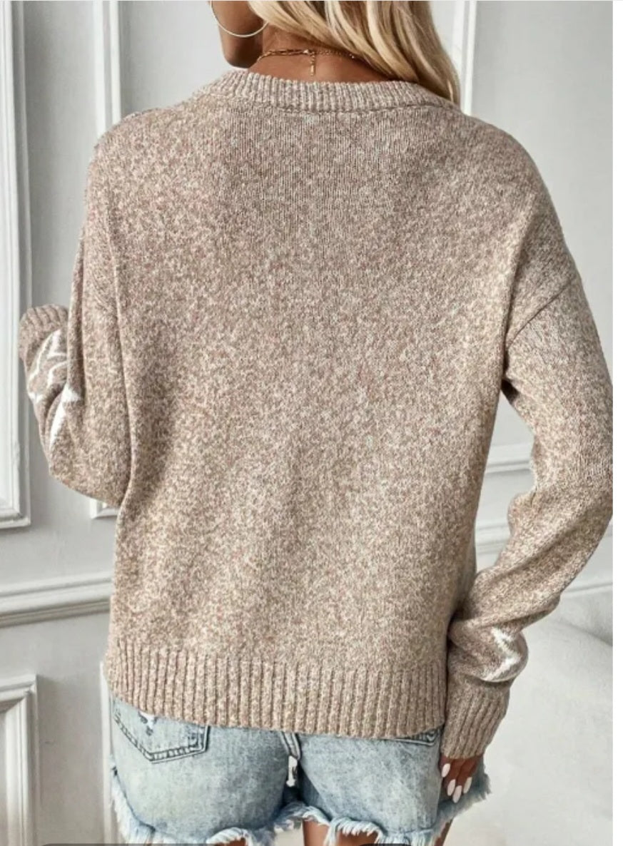 "BEIGE KISSES, AUTUMN WISHES"  Beige Colored Star Pattern Sweater