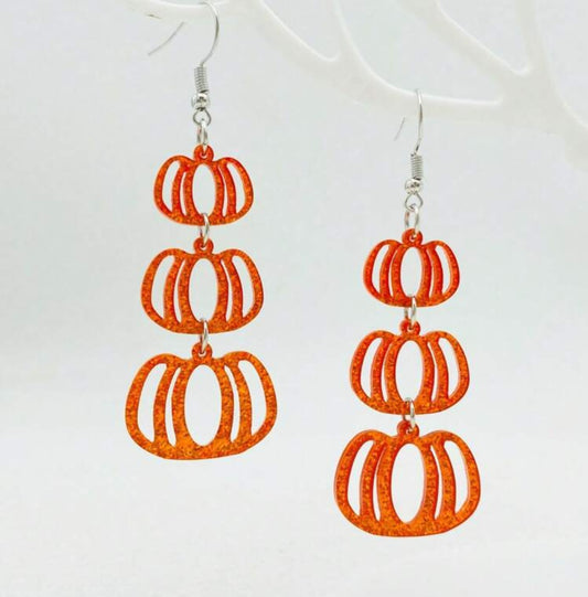 Orange 3 Tiered Pumpkin Dangle Earrings