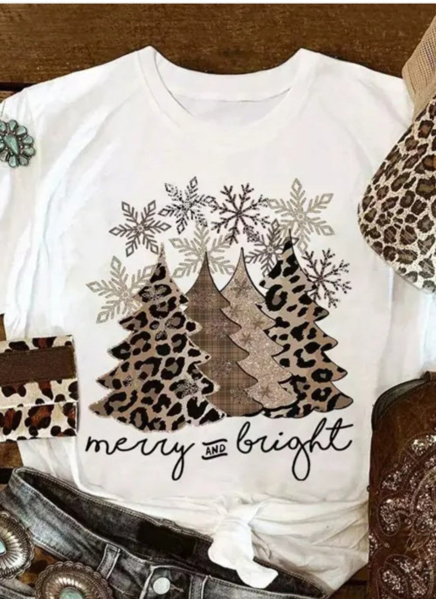 "Rockin' Around the Christmas Tree" Christmas Tree Leopard Print T-Shirt