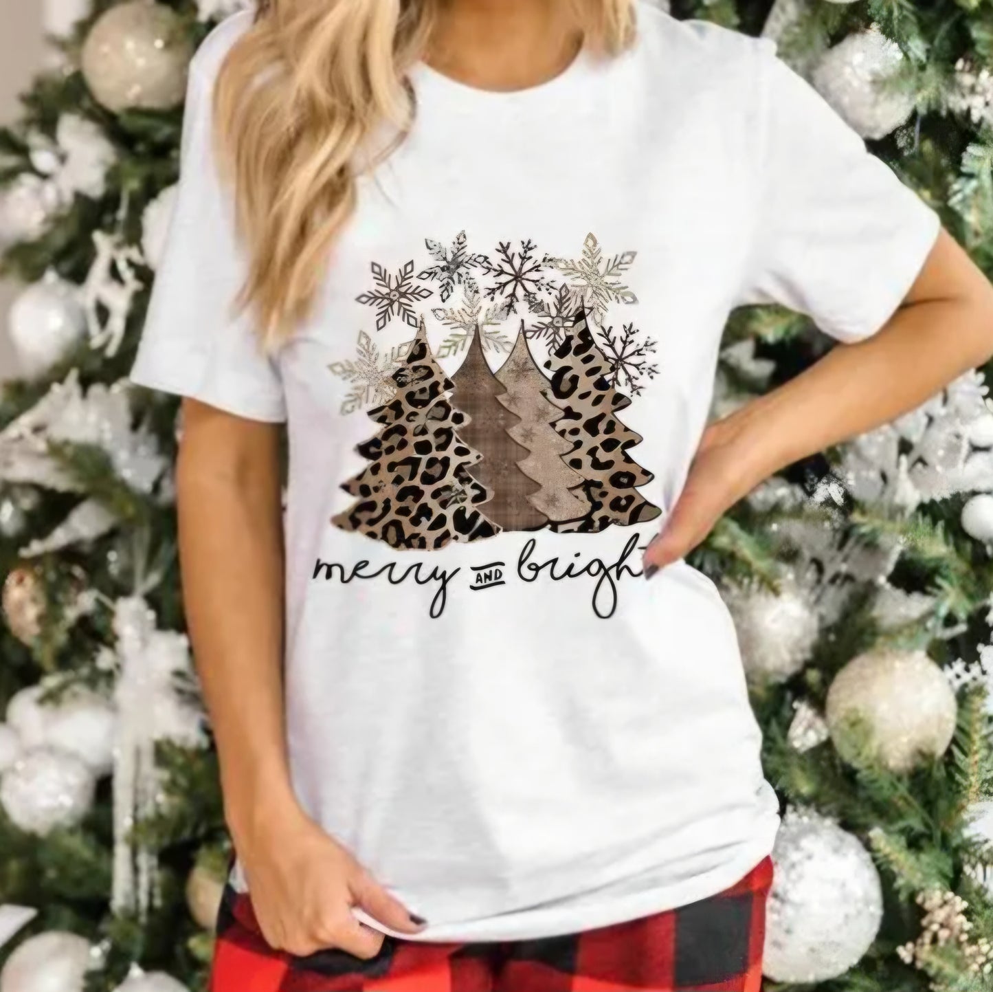 "Rockin' Around the Christmas Tree" Christmas Tree Leopard Print T-Shirt