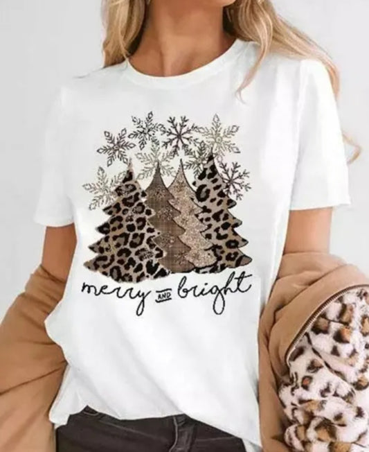 "Rockin' Around the Christmas Tree" Christmas Tree Leopard Print T-Shirt