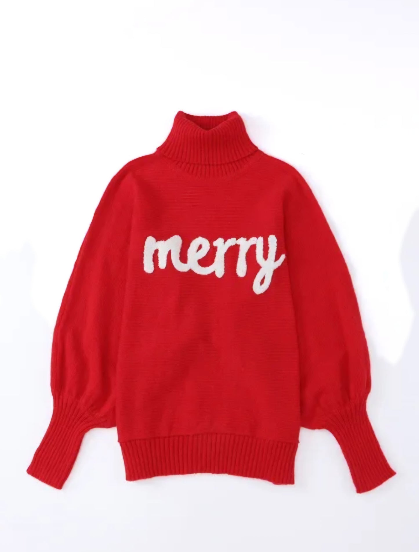 "Merry and Bright" woman's turtle neck red Merry sweater